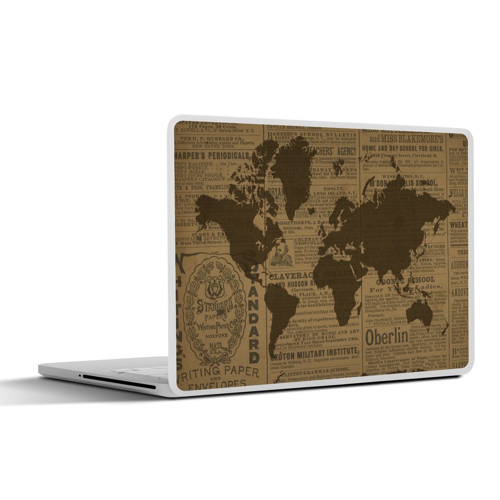 MuchoWow Laptop Aufkleber Sticker Cover Weltkarte - Braun - Zeitungspapier 30x21 cm - Sticker für Laptop - Selbstklebend