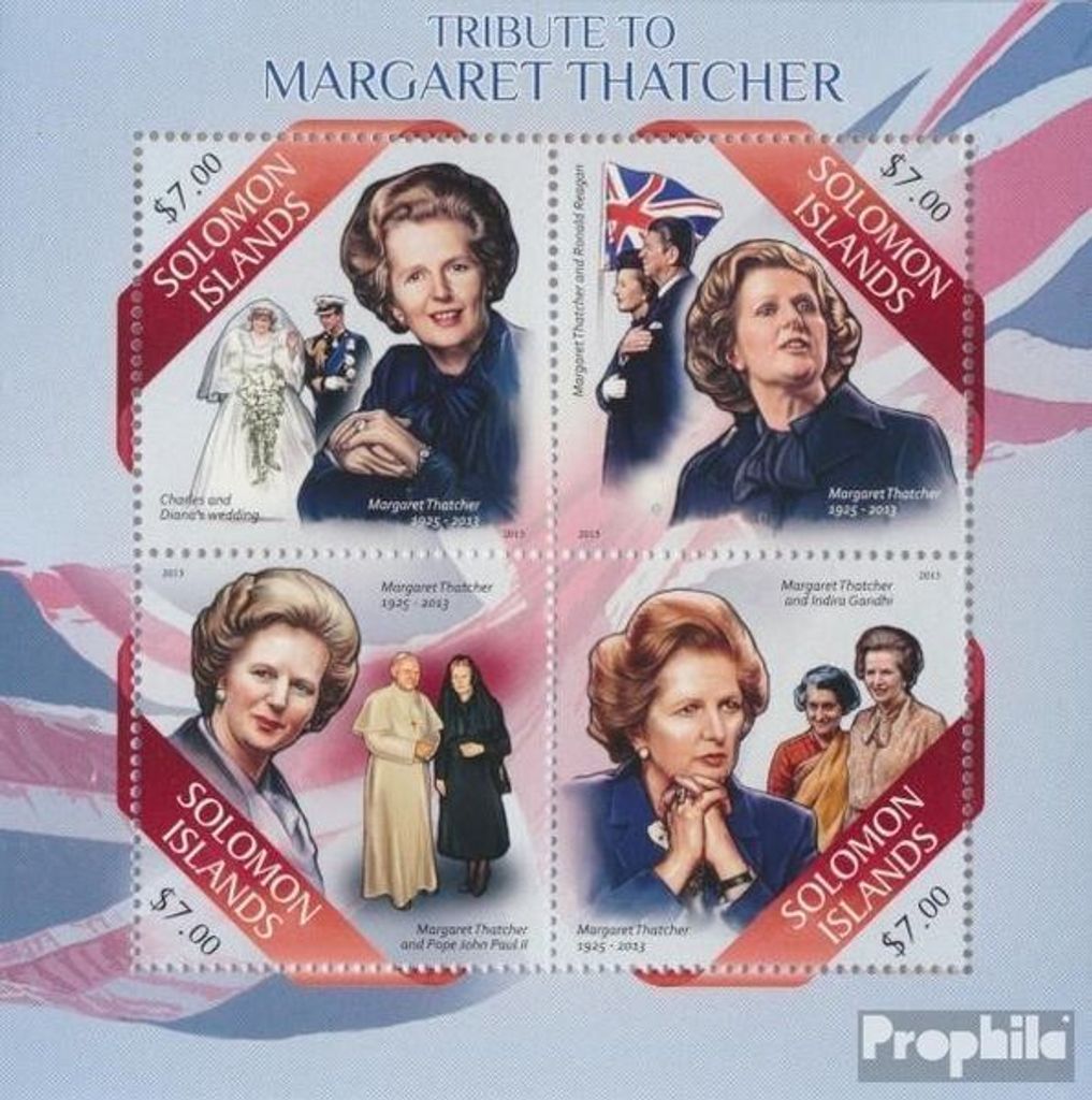 Briefmarken Salomoninseln 2013 Mi 2082-2085 Kleinbogen (kompl. Ausg.) postfrisch Margaret Thatcher