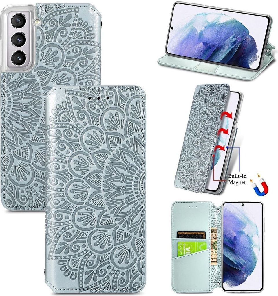 König Design Hülle kompatibel mit Samsung Galaxy S21 Kunstleder Handyhülle - Handy Case Grau