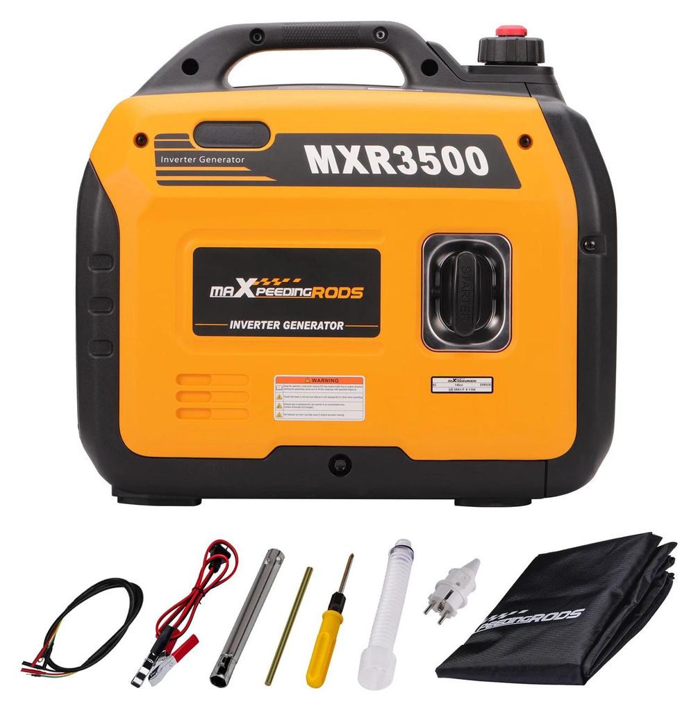 Tragbarer Stromerzeuger - Inverter Generator 3500 W - Benzin - Leise Laufgeräusche - Leicht 22 kg - Für Wohnmobil Camping und Haushalt - Schwarz
