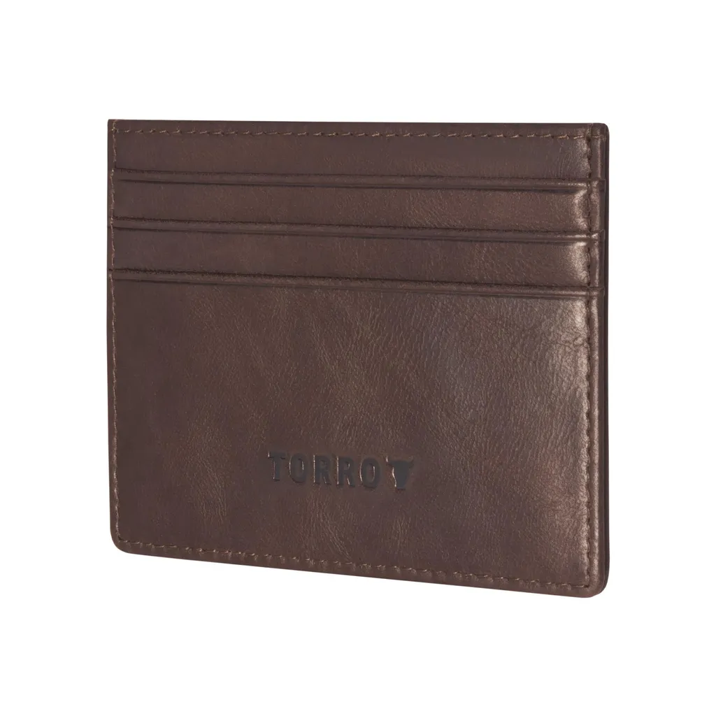 Porte-cartes de crédit cuir marron foncé pour poche avant et voyage sécurisé