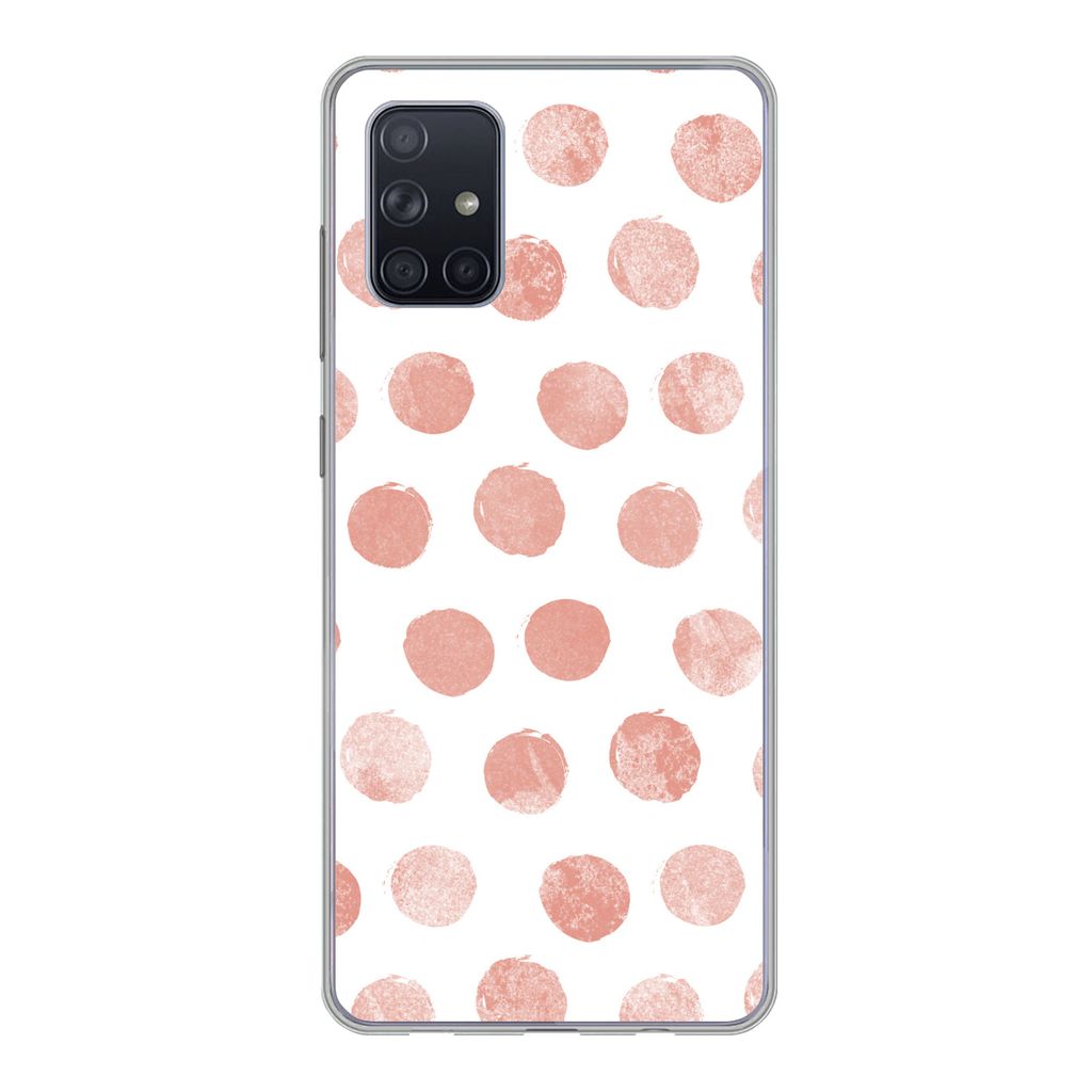 MuchoWow Handyhülle Schutzhülle Hülle für Samsung Galaxy A51 Polka dots - Rosa - Weiß Silikon Softcase Handy Hülle - Schutzabdeckung