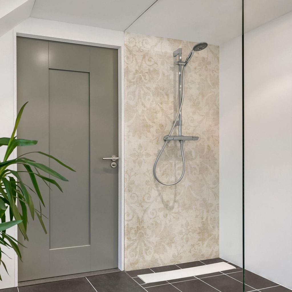 Duschrückwand Muster selbstklebend - 0.35 mm Wandpaneel wasserfest Barock beige Shabby Badrückwand fugenlos Smart matt 110x200 cm