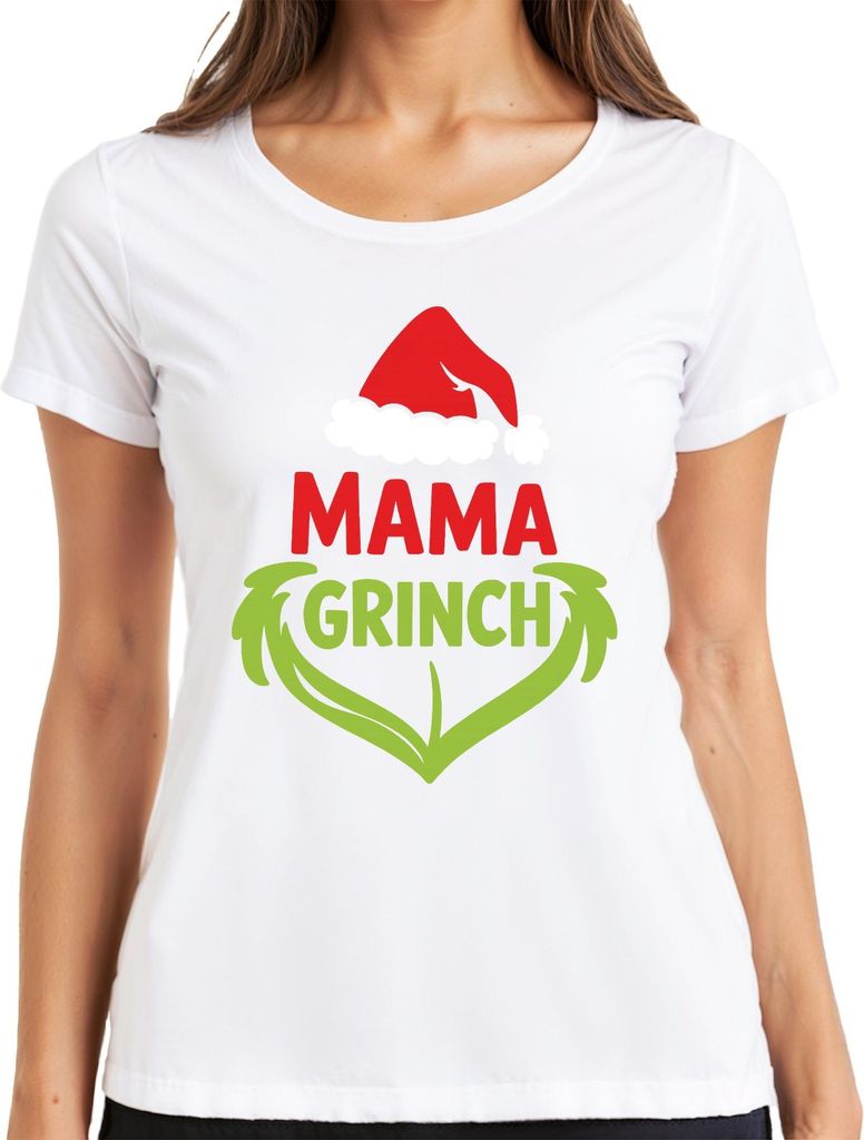 MAMA GRINCH Weihnachten Geschenk Mütze grün Herz Familie lustig Damen T-Shirt, Weiß, XXL
