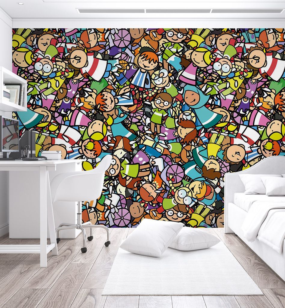 Fototapete bunte Cartoon Figuren, Material:Superior Vlies 350g/qm, Größe Tapete:325 x 300cm