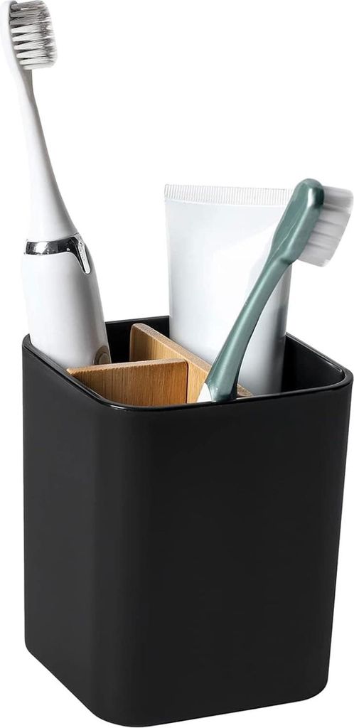 Zahnbürstenhalter, Toothbrush Holder, zahnputzbecher Kunststoff, 2 Zahnbürstenfächer + 1 Ablagebecken, für elektrische Zahnbürsten, Zahnseide,...