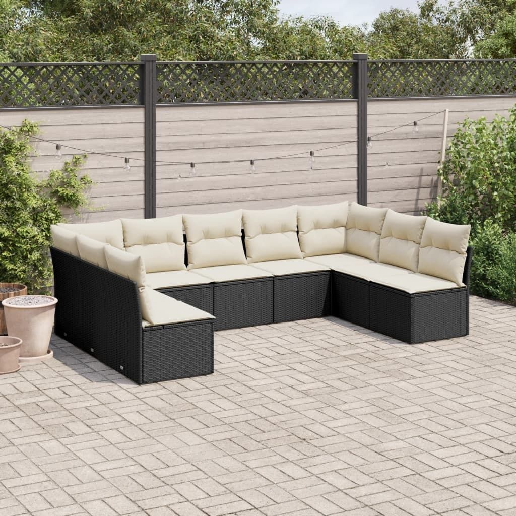 Maison Exclusive - 9-tlg. Garten-Sofagarnitur mit Kissen Schwarz Poly Rattan