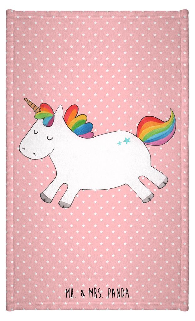 Mr. & Mrs. Panda Gästehandtuch Einhorn Happy - Rot Pastell - Geschenk, Handtuch Klein, Baumwollhandtuch, frottee, Lachen, Unicorn, Spaß, Spannend...