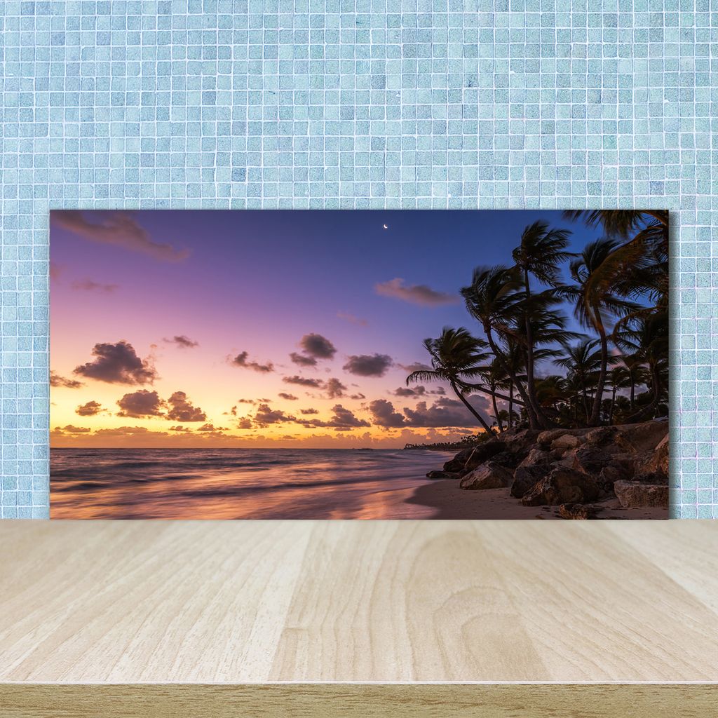 Tulup Küchenrückwand Spritzschutz aus Glas -100x50 -Spritzschutz auf gehärtetes GlasDeko Landschaften Sonne Strand