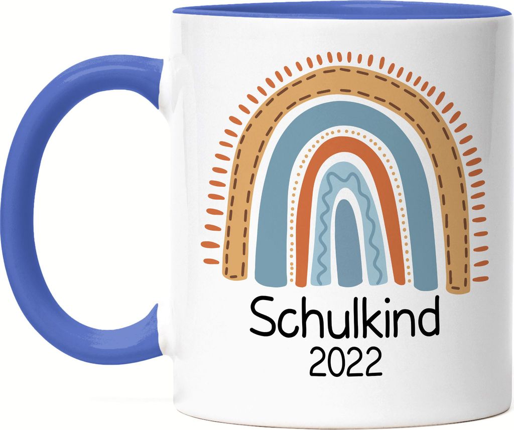 Schulkind 2022 Tasse Blau Einschulungsgeschenk Grundschule 1. Klasse Schulstart Wasserfarben Regenbogen