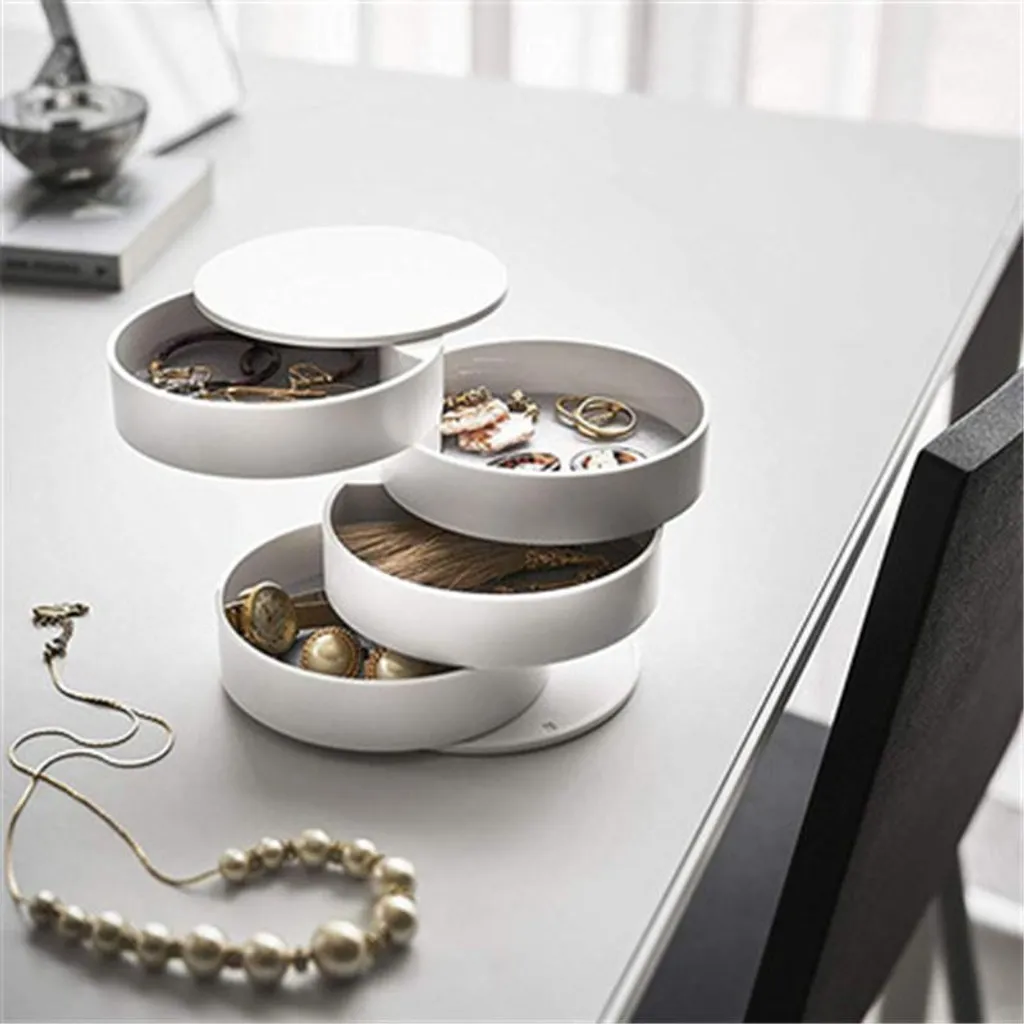 Rangement bijoux rotatif pour coiffeuse 4 compartiments blanc moderne - 6