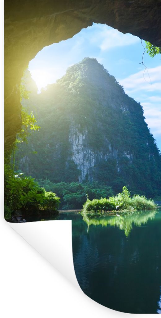 MuchoWow Wandtattoo Wandsticker Wandaufkleber Wasser - Höhle - Sonne - Natur - Pflanzen 40x80 cm Selbstklebend und Repositionierbar - Reposition...