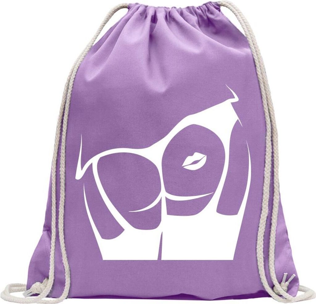 Kiwistar - Turnbeutel - lavendel - Kiss my Ass - Küss meinen Arsch - Fun Rucksack Sport Beutel Gymsack Baumwolle mit Ziehgurt