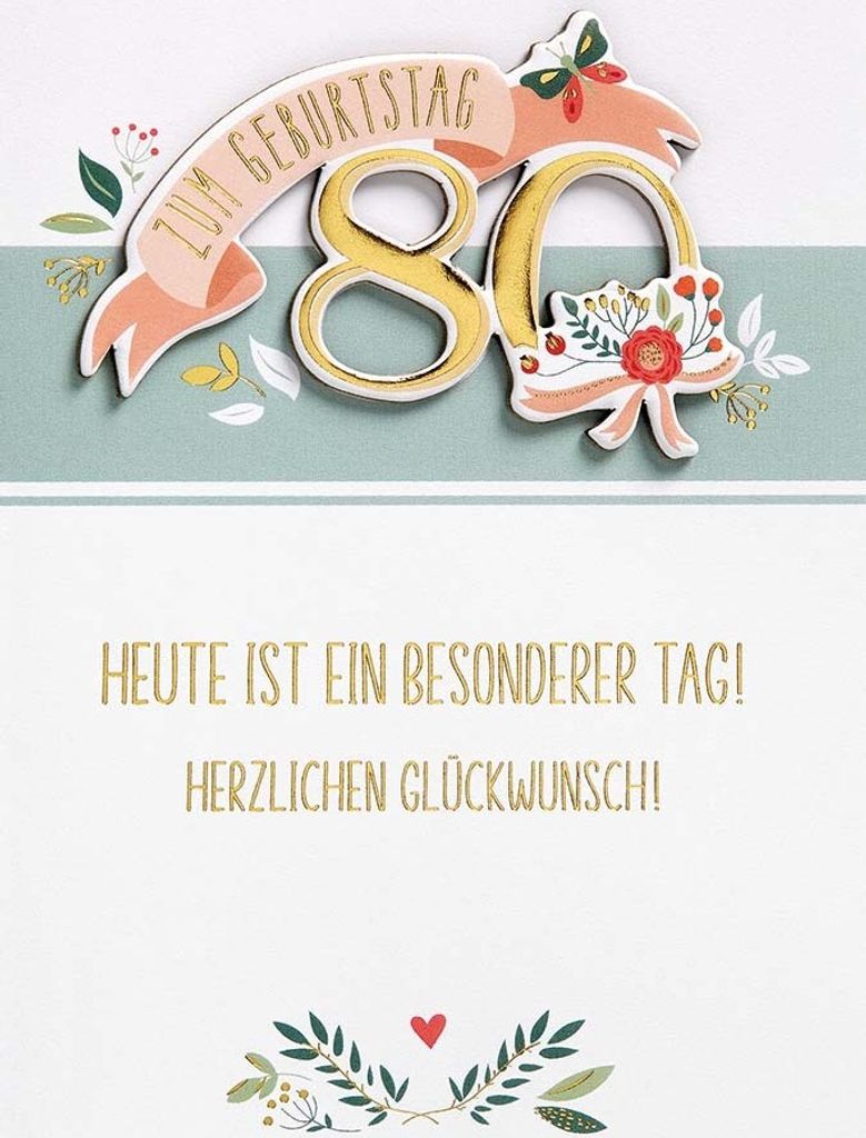 80. Geburtstag - FEELINGS COLLECTION Karte mit Umschlag plastikfrei