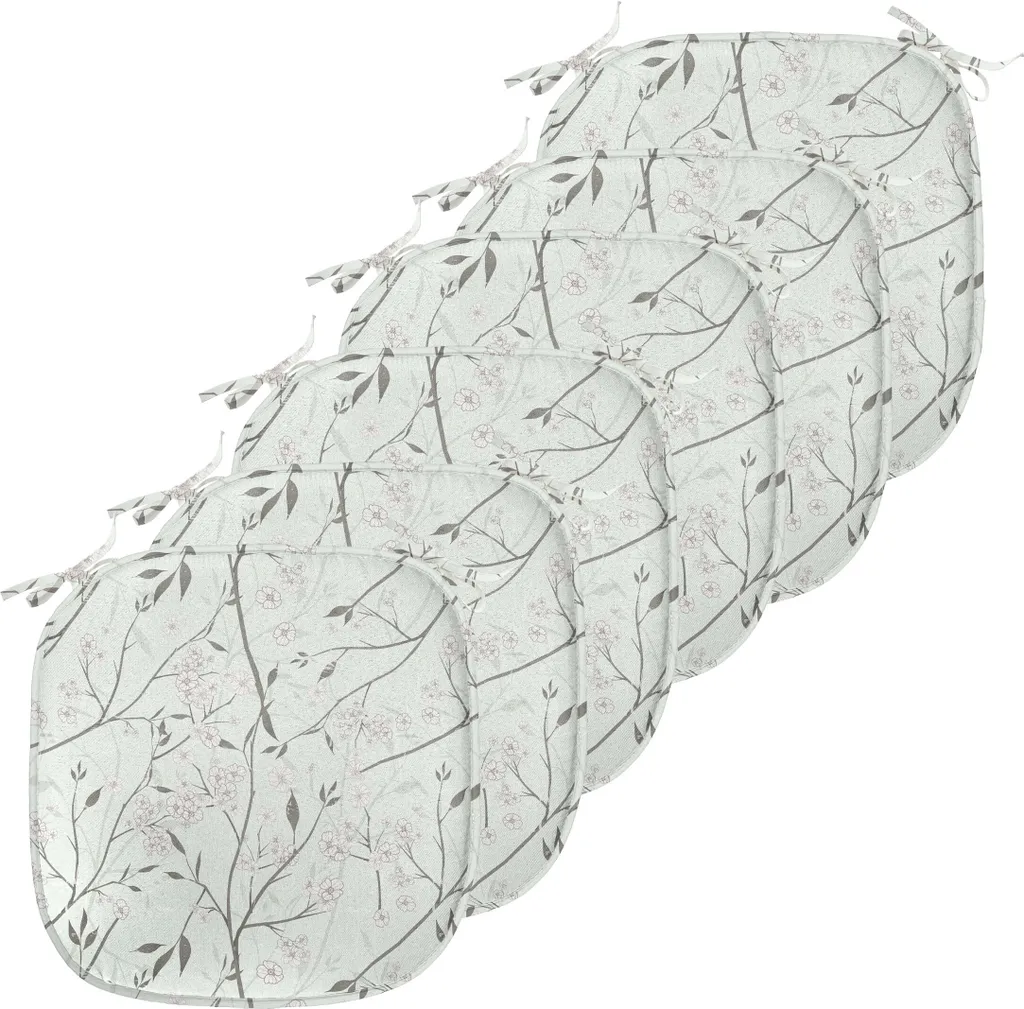 Coussins de Chaise Anti-Taches 40x40 cm avec Attaches Lot de 6 Blanc Vert