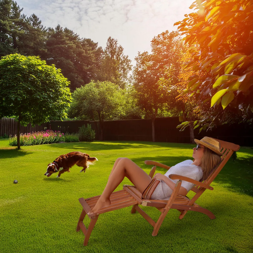 Transat de jardin en bois Eucalyptus relax avec dossier inclinable - 7