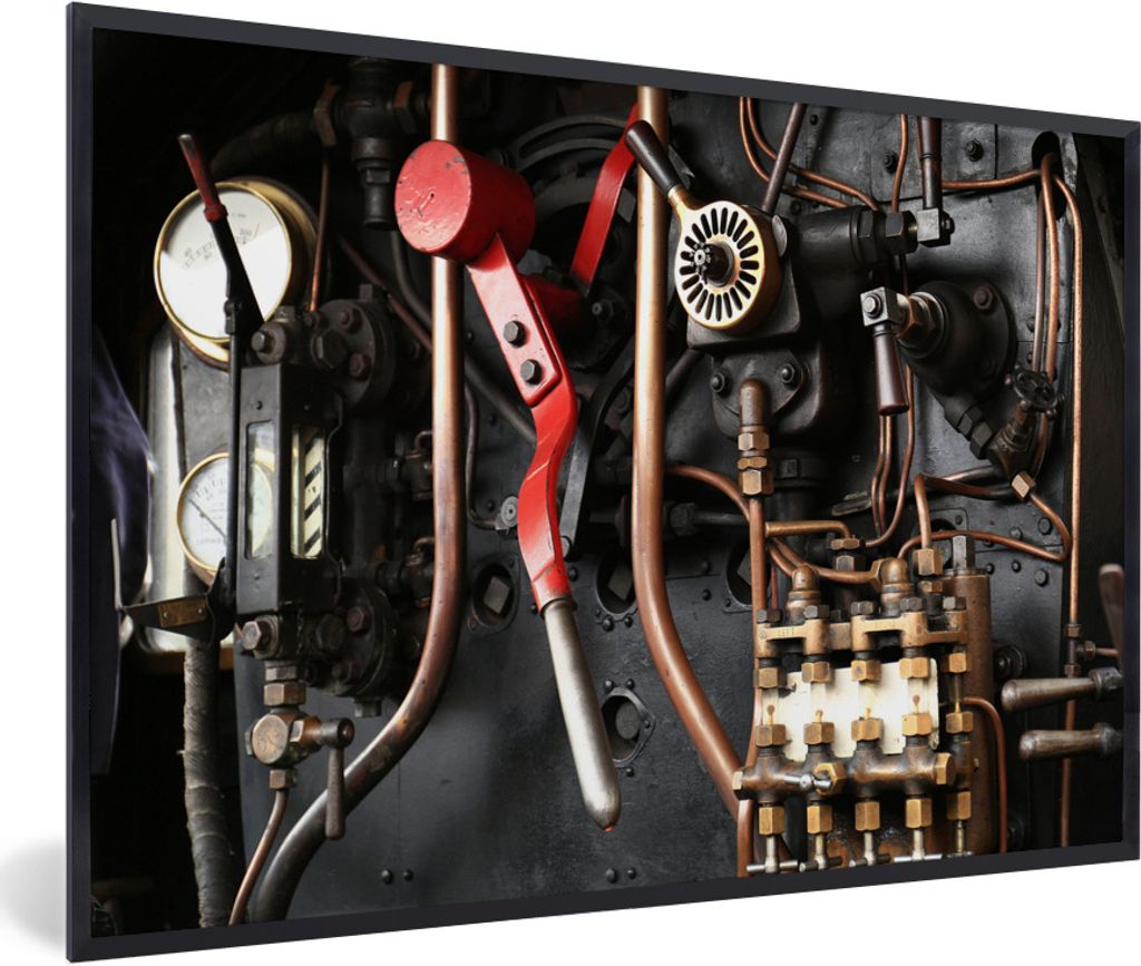 MuchoWow Gerahmtes Poster Details zum Dampfzug 90x60 cm - Poster mit Schwarzem Bilderrahmen Wandposter Rahmen Foto Bilder - Fotorahmen - Foto-Plakat