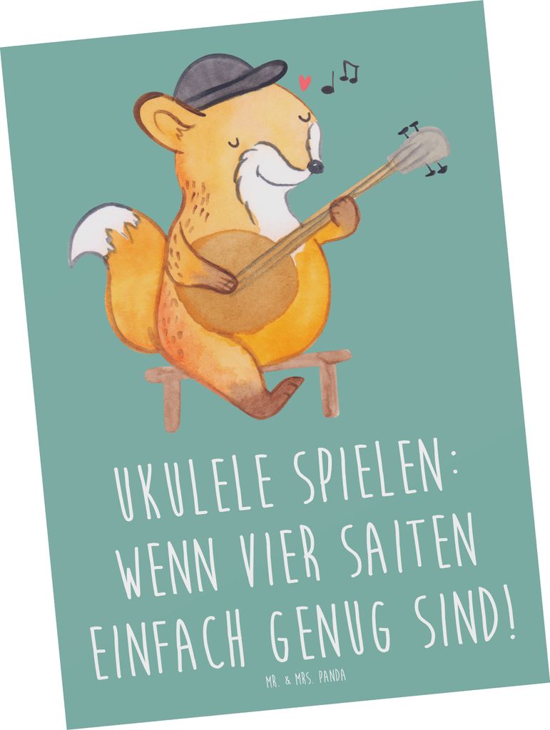 Mr. & Mrs. Panda Postkarte Ukulele Freude - Meeresbrise - Geschenk, Postkarten, Saiten, Ansichtskarten, spielen, Instrument, Musiker, Ansichtskarte...