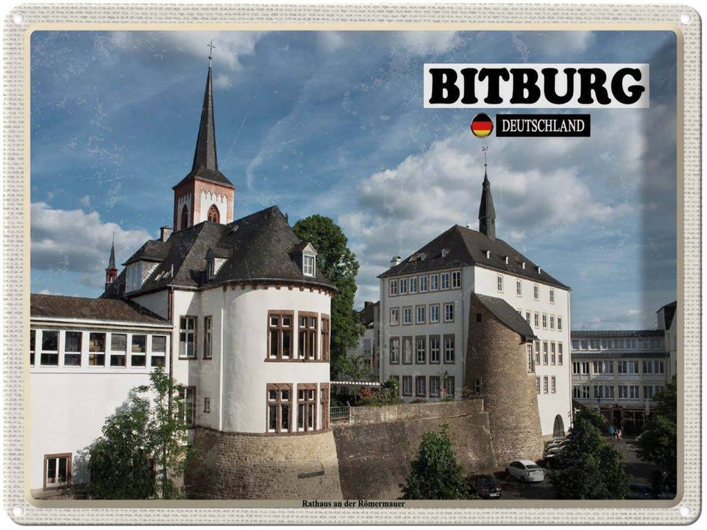 vianmo Blechschild 30x40 cm Bitburg Rathaus an der Römermauer Bildmotiv Reisemotiv Abenteuer Reisen
