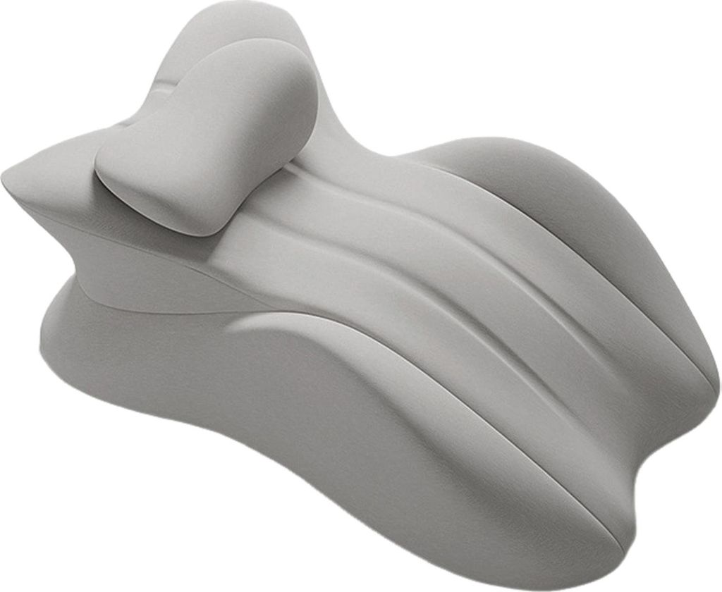 A light gray, ergonomically shaped pillow designed for couples' intimacy, presented on a white background.
