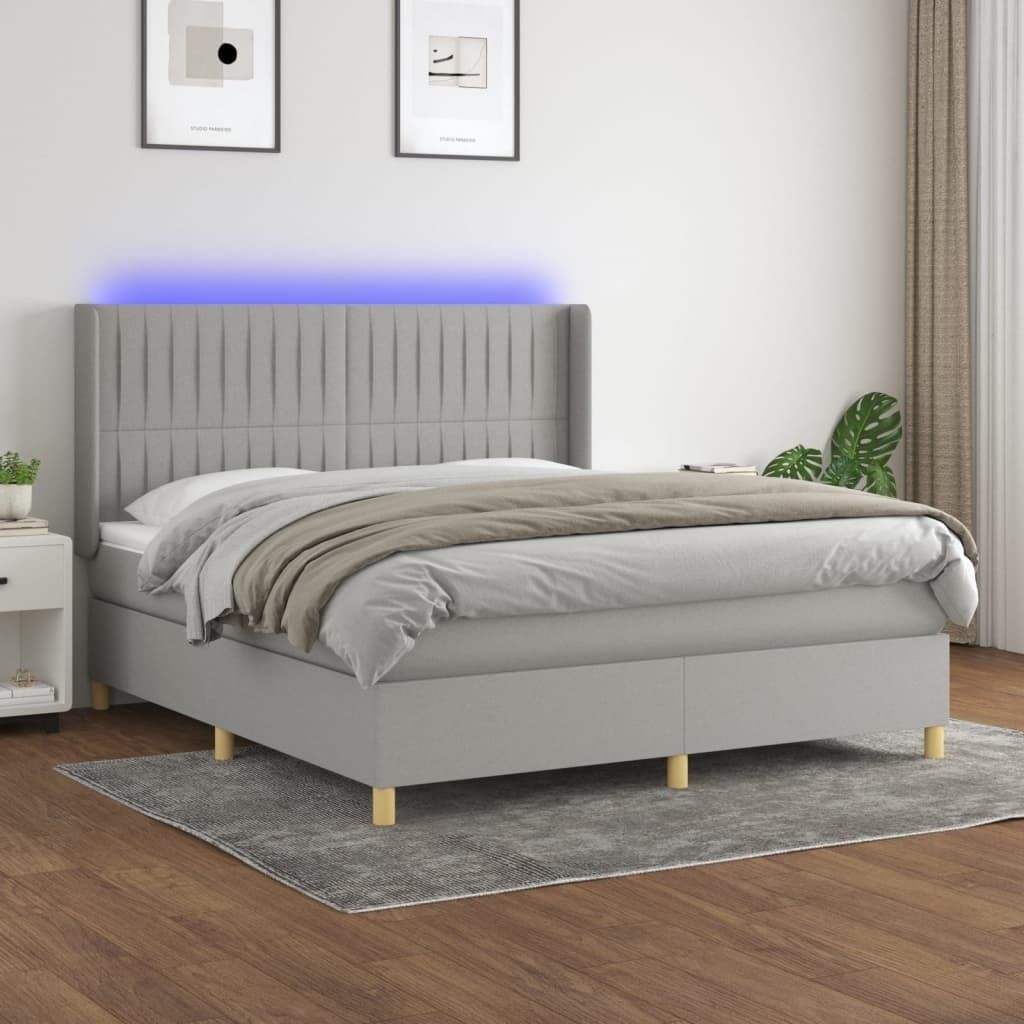 Maison Exclusive - Boxspringbett mit Matratze & LED Hellgrau 160x200 cm Stoff