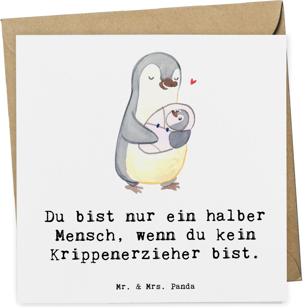 Mr. & Mrs. Panda Glückwunschkarte Krippenerzieher Herz - Weiß - Geschenk, doppelkarte, Klappkarte, Grußkarte, Kindertagesstätte, Pädagoge, fal...