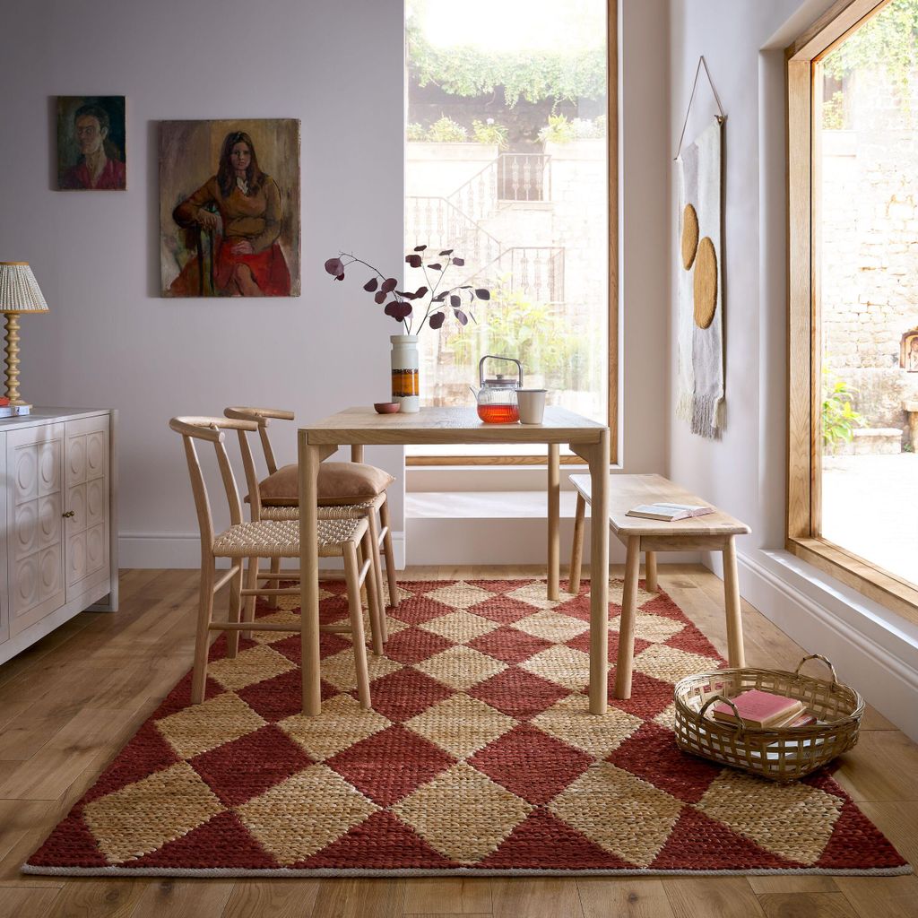 Teppich Jute Flachgewebe Rauten Muster, Wohnzimmer Terrakotta Rechteckig 120x170 | 77% Jute, 23% Baumwolle | Florhöhe: 0 cm | Flachgewebt