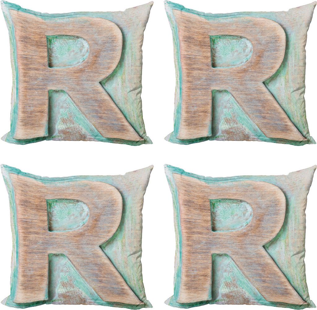 ABAKUHAUS Buchstabe R Kissenbezug Set (4 Stück), Alphabet Briefbeschwerer-R, Moderner Doppelseitiger Digitaldruck, 60 cm x 60 cm, Mint Green Pale ...