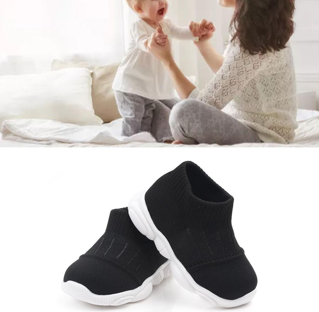 Lässige gestrickte Kleinkindschuhe, Mesh-Gummi, atmungsaktiv, rutschfest, für Neugeborene, Schwarz, Größe 15