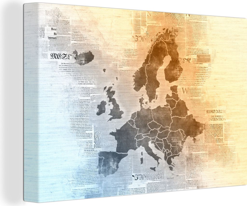 OneMillionCanvasses - Leinwandbilder - 150x100 cm, Karte - Europa - Zeitungen, Wandbilder Kunstdruck Wanddekoration