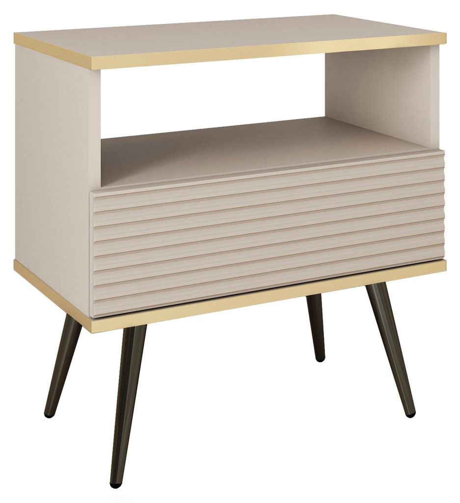 MOBAE AURA S54 Nachttisch 54 cm Beige Nachtschrank mit Schublade Beistelltisch Schlafzimmer modern mit Stauraum
