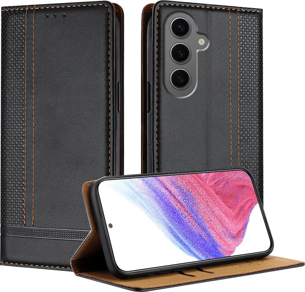 Cover S25 Plus Pelle Nera Professionale: Funzione Stand e Chiusura Magnetica