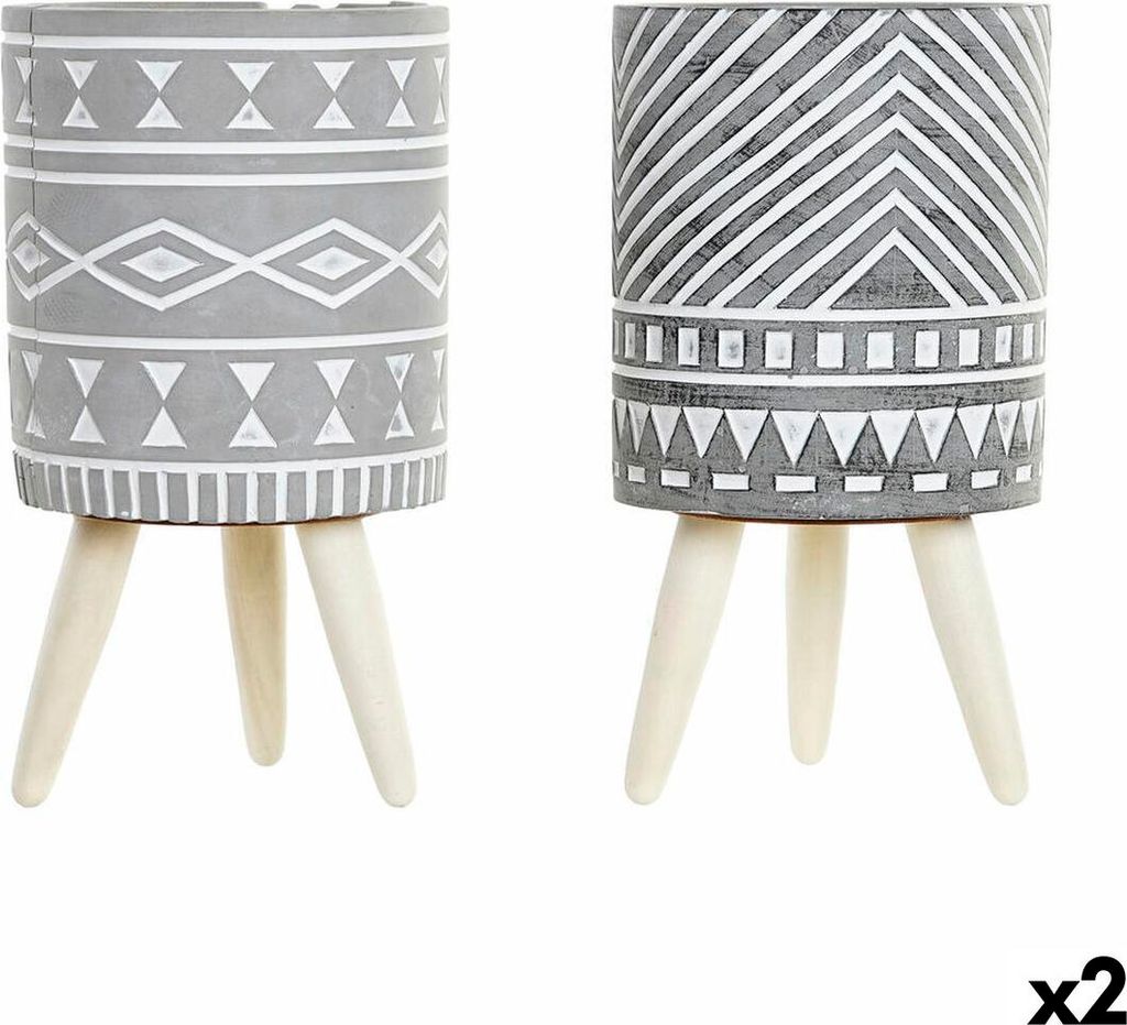 Blumentopf DKD Home Decor Grau Zement Weiß Kiefer Boho (14,3 x 14,3 x 26,2 cm) (2 Stück)