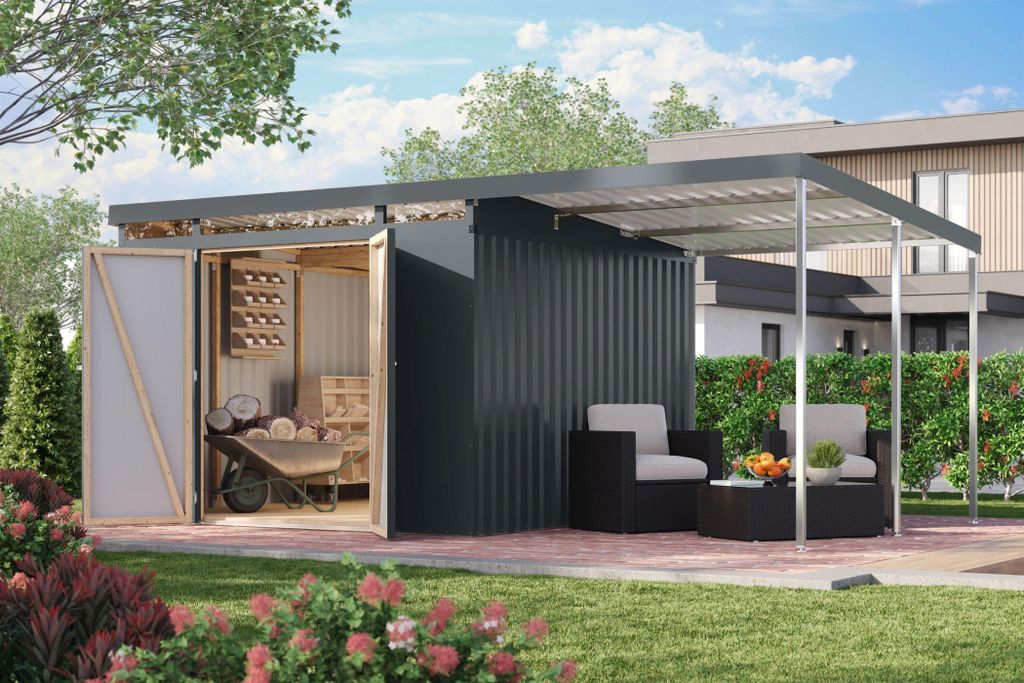 Gartenhaus Metall Metallgerätehaus Metallgartenhaus IRIDIUM 3,5 Metallhaus anthrazit 497x292x213 cm