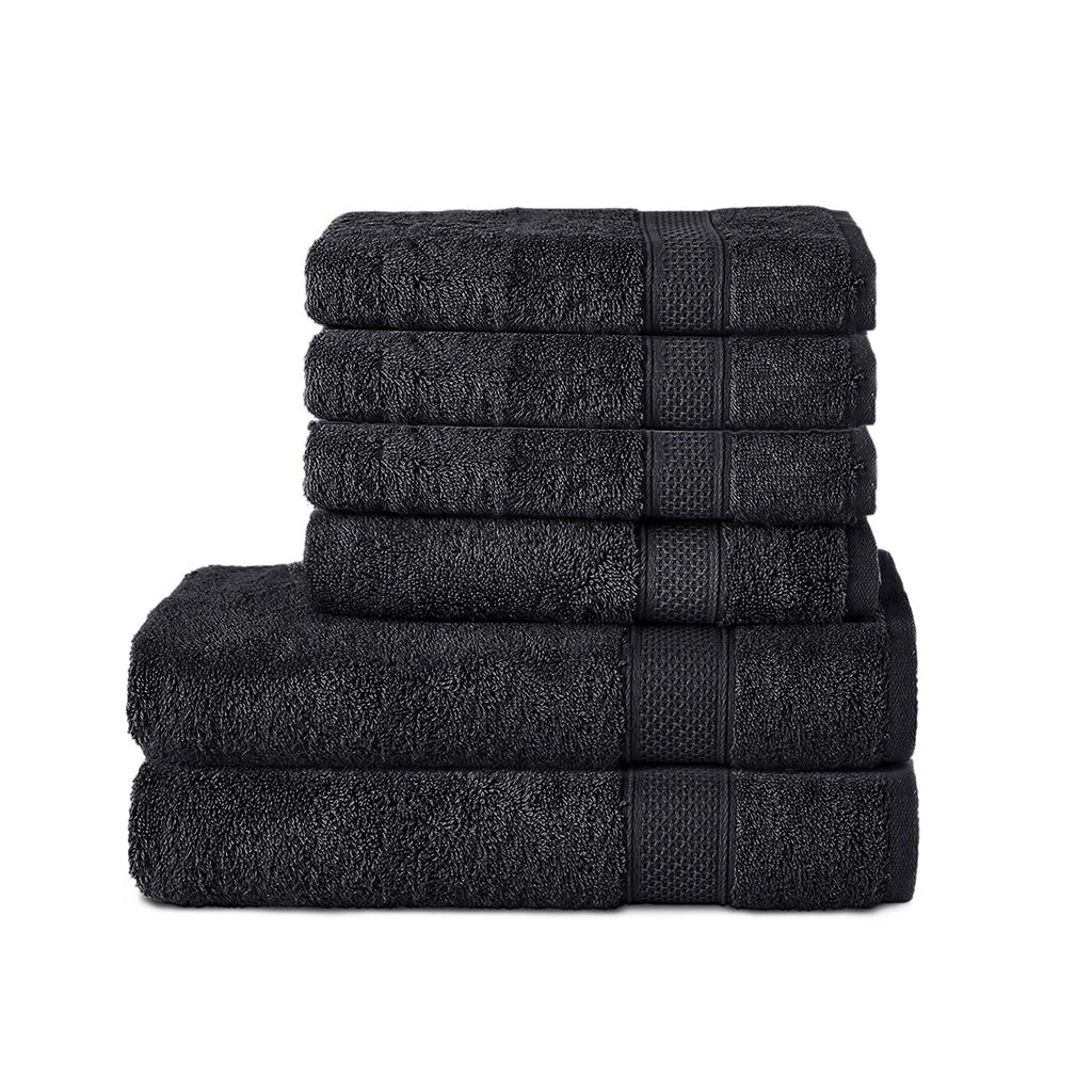 Komfortec 6er Handtuch Set aus 100% Baumwolle, 2er Badetücher 70x140 cm und 4er Handtücher 50x100 cm , Frottee, Weich, Schwarz