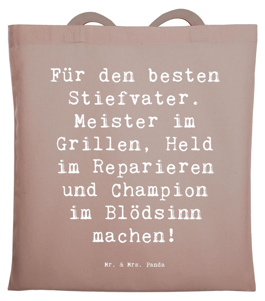 Mr. & Mrs. Panda Tote Bag Spruch Bester Stiefvater - Braun Pastell - Geschenk, Talente, Familie, Jubiläen, Alltagstasche, Dankeschön, Stiefkinder...