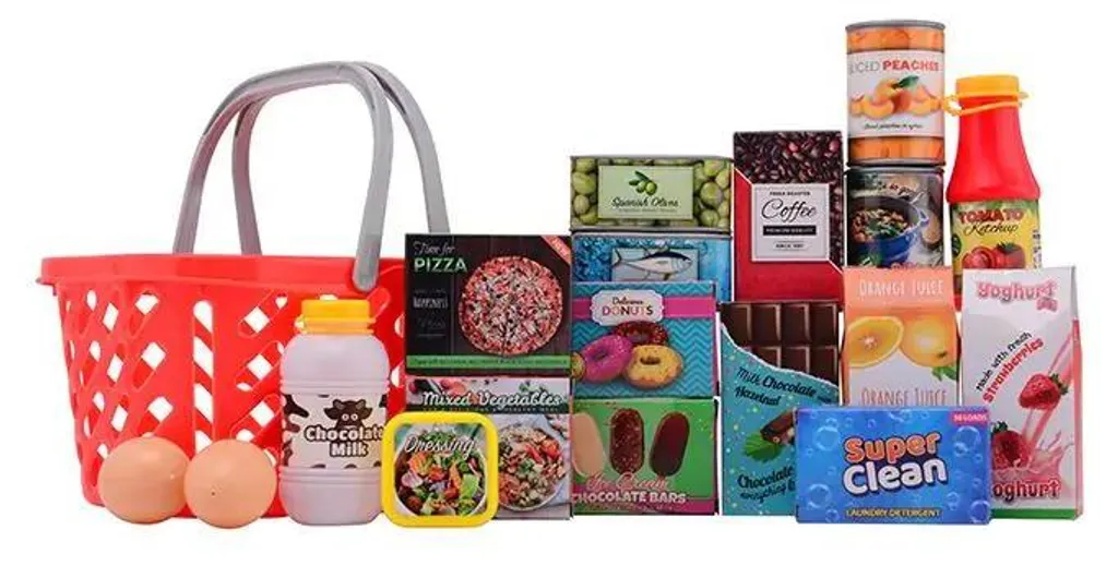 JohnToy 27631 Panier d'épicerie rouge 19 pièces pour cuisine enfant