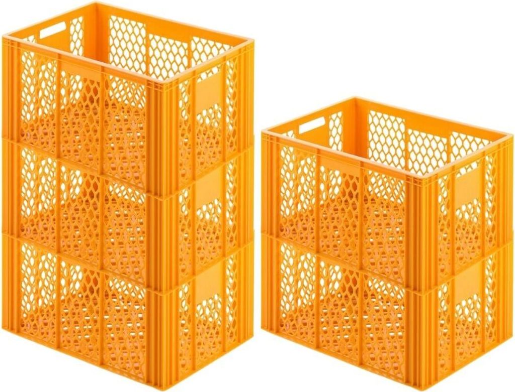 SparSet 5x Eurobehälter Bäcker- & Konditorenkasten | HxBxT 34,9x40x60 | 70 Liter | Gelb-Orange | Brötchenkiste, stapelbare Bäckerkiste