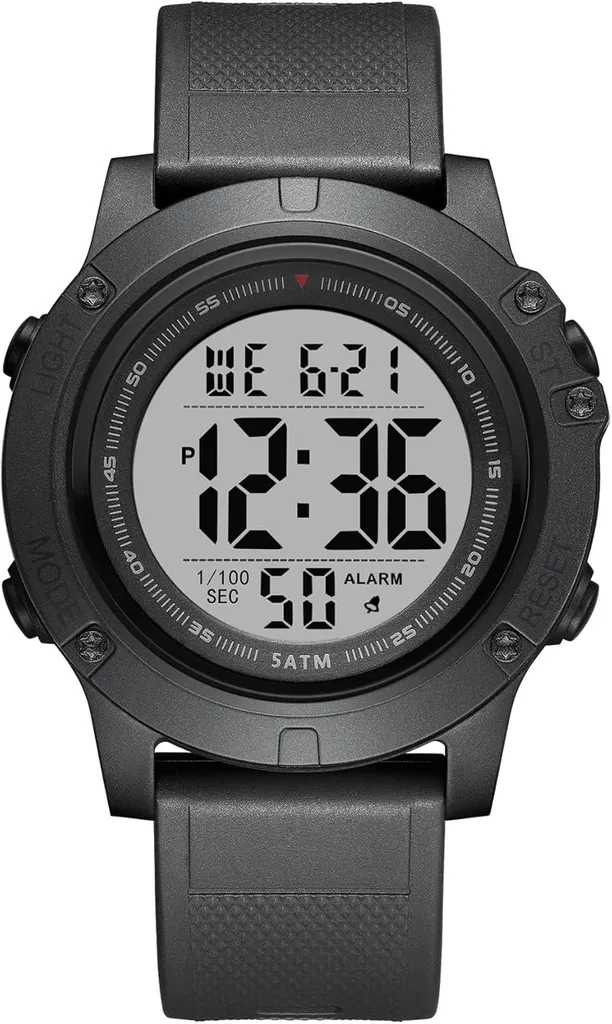 Orologio Digitale Uomo Minimal Sport Cinturino Silicone Nero 5 ATM