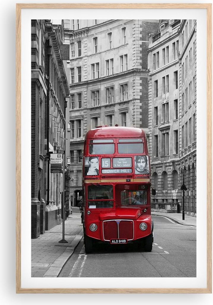 Gerahmtes Poster - Rahmen in heller Eiche - Bus england urlaub london - 61x91,5 cm - Wand Bild - Wanddeko - Wandbilder - Wandposter - Bilderrahmen ...