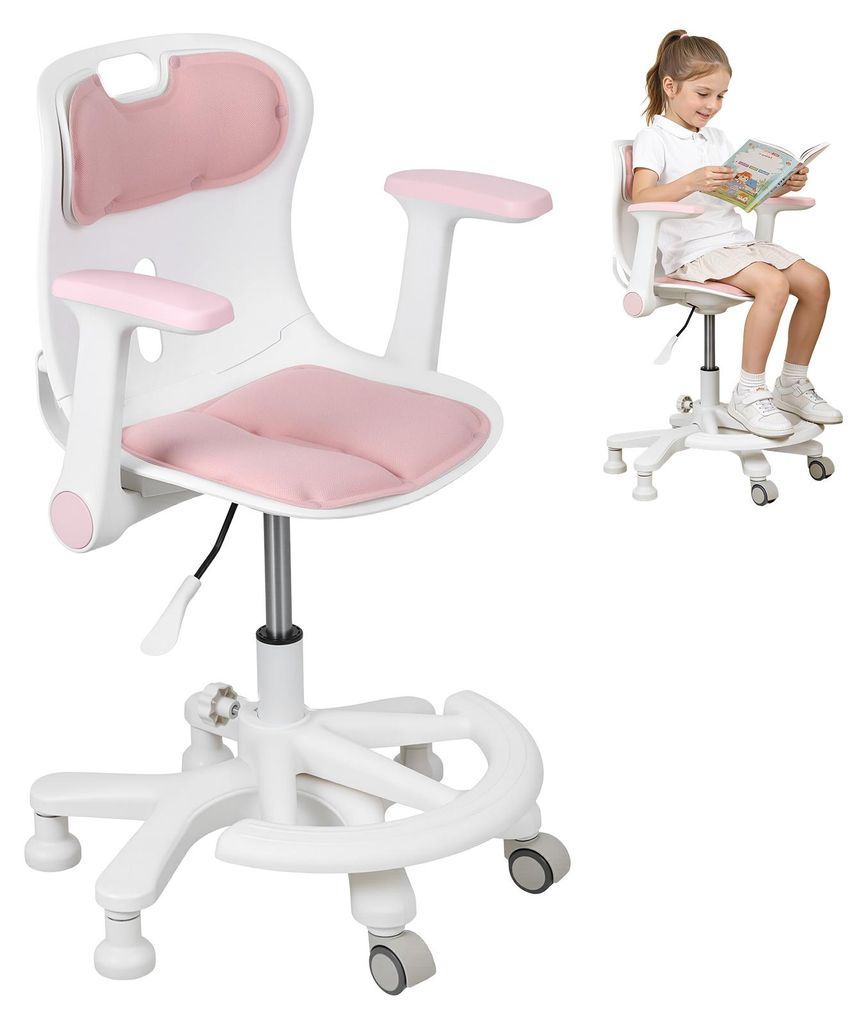 Kinderschreibtischstuhl, ergonomischer Drehstuhl mit Armlehnen und Fußstütze, höhenverstellbarer Computerstuhl für Kinder, Jungen, Mädchen und...