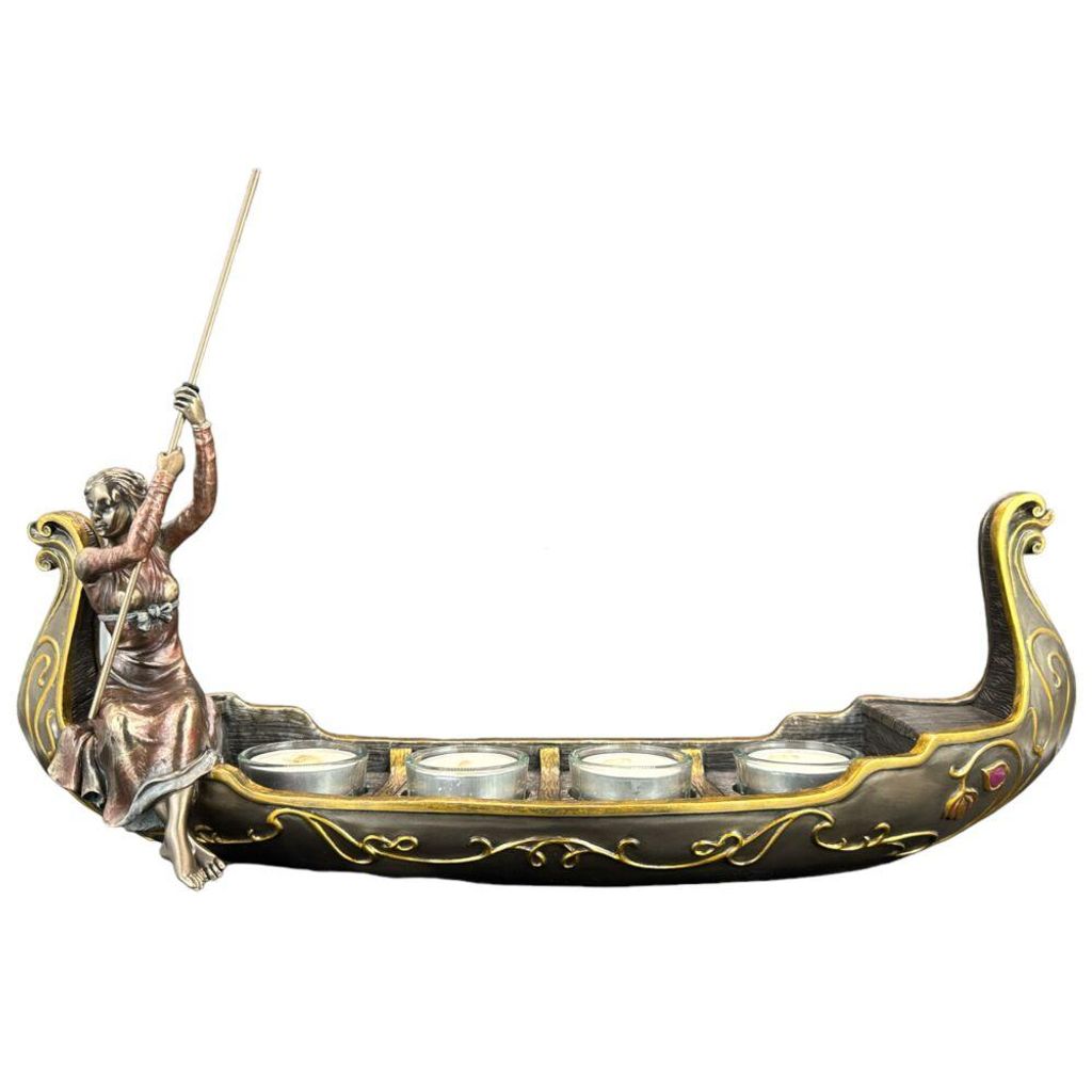 Veronese Kerzenhalter „Gondola Lady“ AN10117A4 | Bronzierte Skulptur handbemalt | Exklusive Wohn- und Tischdekoration Geschenkidee