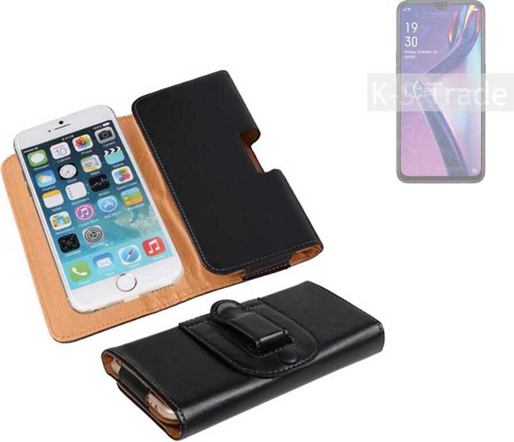 K-S-Trade Schützhülle Handyhülle kompatibel mit Oppo A12 Holster Gürtel Tasche Schutzhülle Handy-Tasche Smartphone Case Seitentasche schwarz 1x