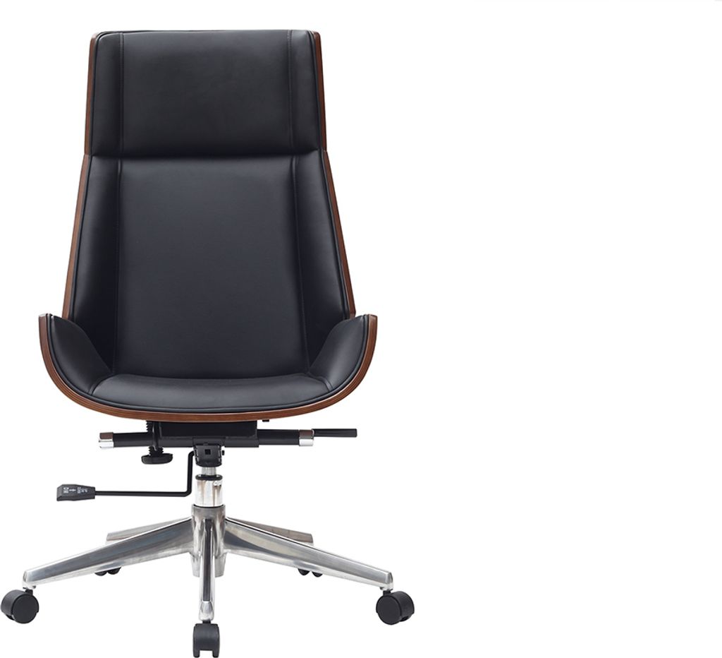 Miliboo - Design-Bürosessel dunkles Holz und Schwarz CURVED Produktbild 