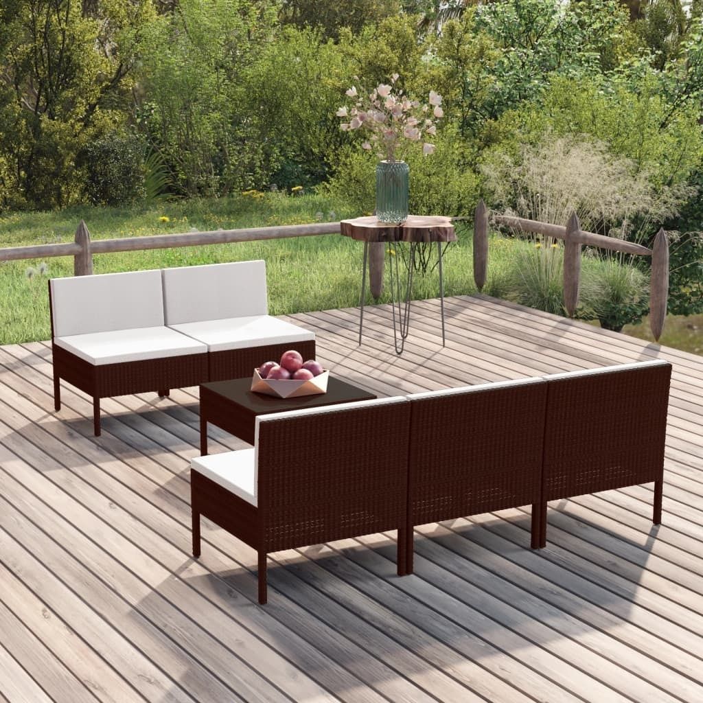 "Rabatt" 6-tlg. Garten-Lounge-Set - Wetterfestes Sitzgruppe - für 5 Personen - mit Auflagen Poly Rattan Braun - Lounge-Dining set CC3350