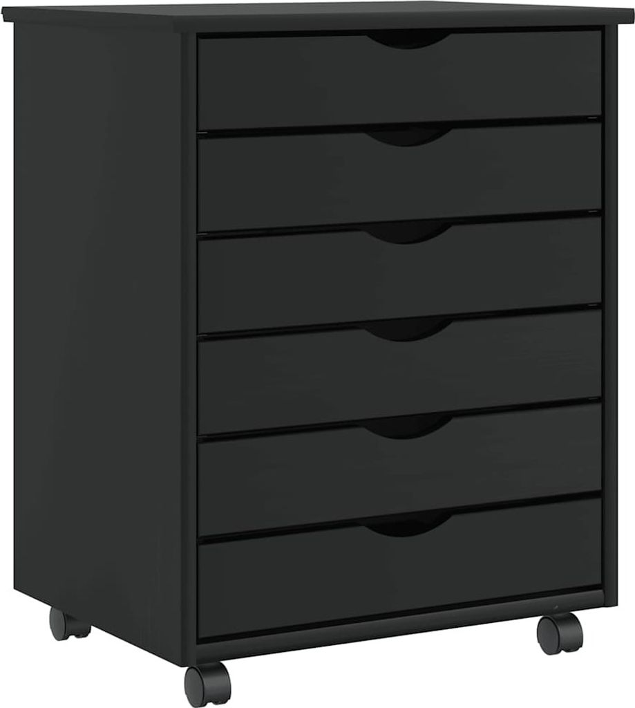Rollschrank mit Schubladen MOSS Schwarz Massivholz Kiefer