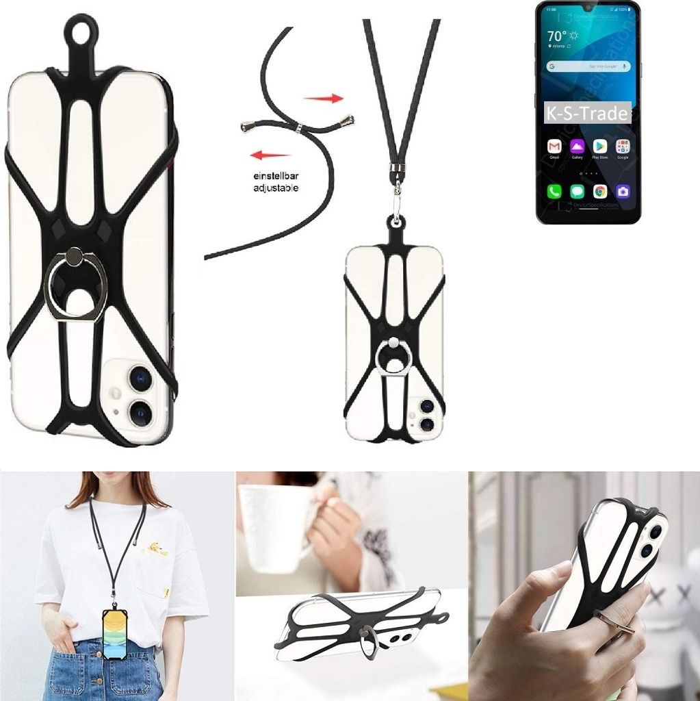 K-S-Trade 3in1 Handykette Handyband Handykordel Halsband Smartphone-Ring Handy-Ring kompatibel mit LG Electronics Harmony 4 Fingerhalterung Handyring