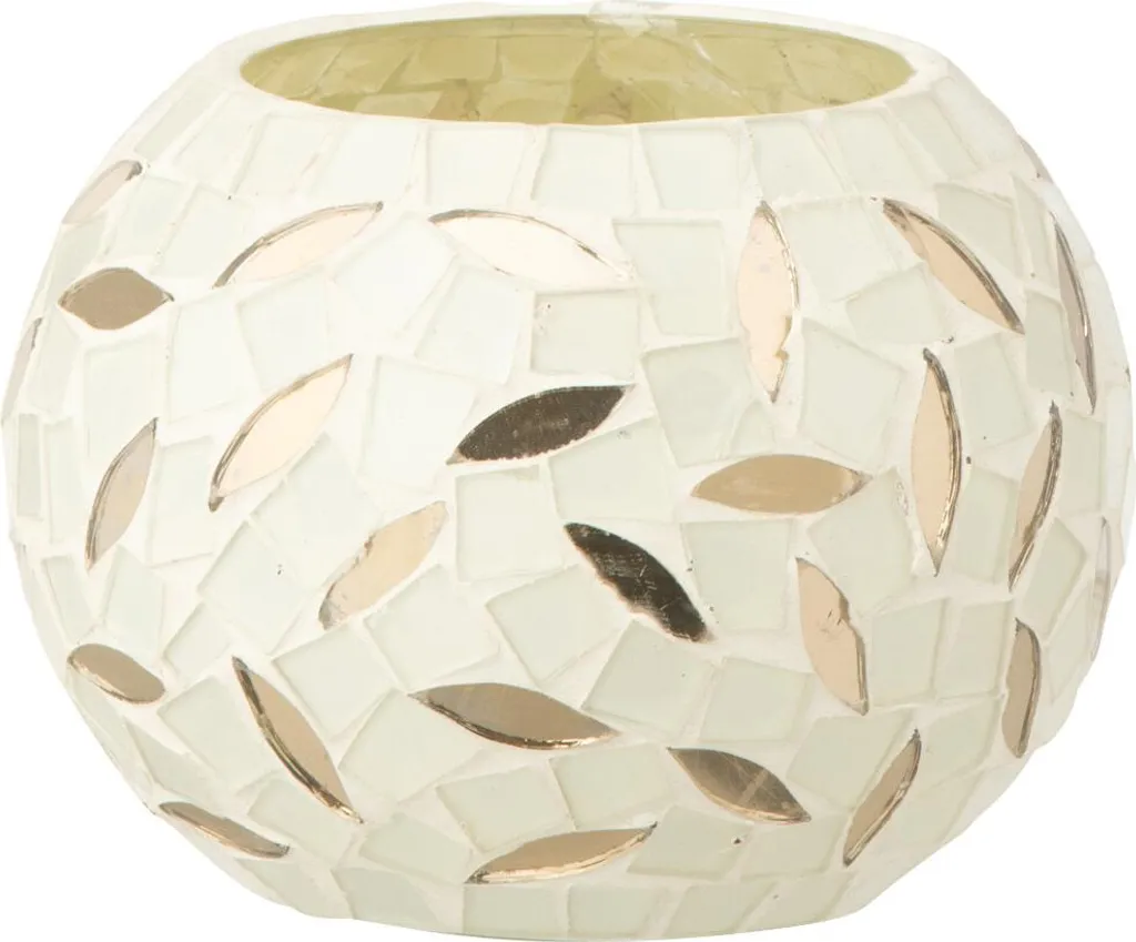 Photophore Boule J-Line Mosaïque Verre Blanc cassé et Argenté Small