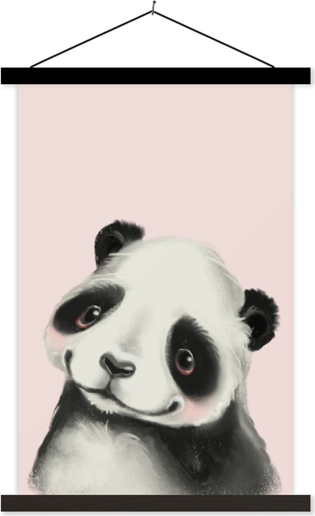MuchoWow Textilposter Panda - Kinder - Rosa 40x60 cm mit schwarzem Rahmen - Wanddekorationen