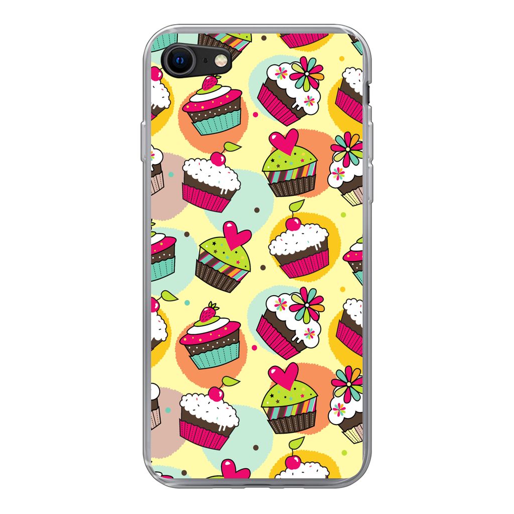 MuchoWow Handyhülle Schutzhülle Hülle für iPhone SE 2022 Mädchen - Cupcake - Schnittmuster - Mädchen - Kinder - Baby Silikon Softcase Handy...